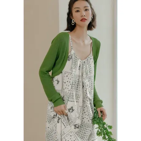 弥古绿色开衫防晒冰丝针织衫女夏短款小坎肩吊带裙外搭罩衫高级感商品大图
