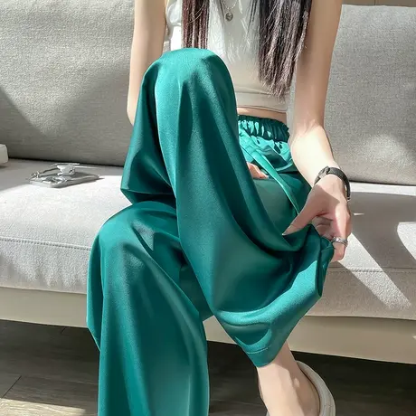 醋酸窄版阔腿裤女2023年新款夏季高腰宽松垂感显瘦直筒冰丝拖地裤图片