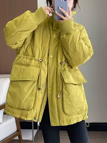 韩版立领抽绳收腰羽绒棉服女设计感宽松时尚显瘦外套2023冬季百搭图片