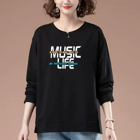 中年妈妈春秋卫衣女加肥加大码女装宽松显瘦遮肚子纯棉T恤打底衫商品大图