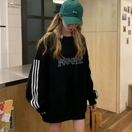 无帽卫衣女2022秋冬季设计感小众上衣宽松韩版慵懒风加绒加厚外套商品大图