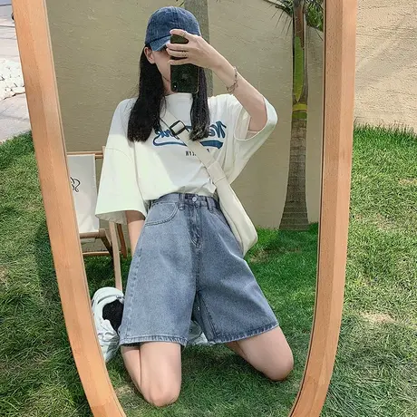 2023五分牛仔短裤女夏季2023新款高腰宽松小个子阔腿裤中裤2023图片