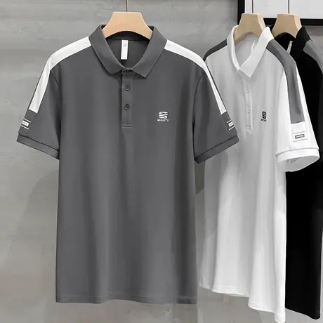 日系撞色拼接休闲男士翻领polo衫短袖潮牌港风夏修身透气有领t恤商品大图