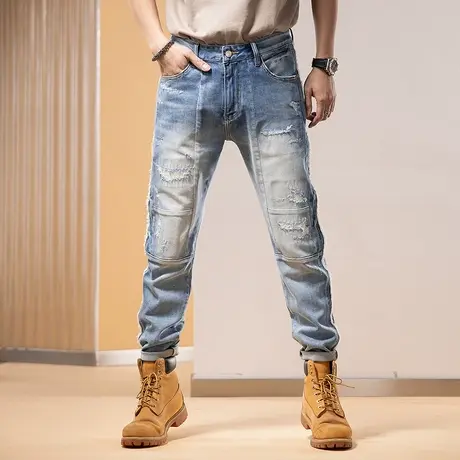 Modi Nick/摩帝尼克黑色破洞牛仔裤高街宽松直筒裤潮牌纯色休闲裤商品大图