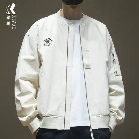 希越纯棉发泡印花外套男士秋冬季飞行员夹克宽松大码无帽青年潮流商品大图