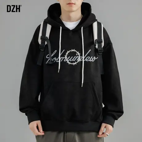 男士秋季连帽卫衣男鹿皮绒外套男款春秋款2024新款帽衫高级感男装商品大图