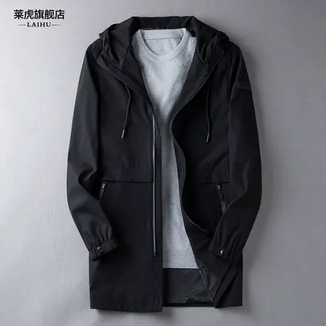 秋装新款帅气风衣男中长款薄款青年修身潮流帅气连帽夹克男士外套商品大图