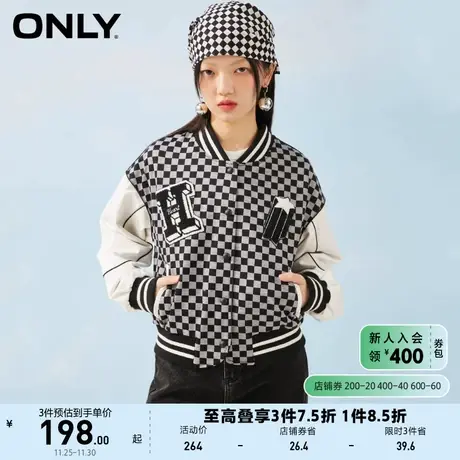 ONLY奥莱休闲学院风字母刺绣短款棒球服外套女商品大图