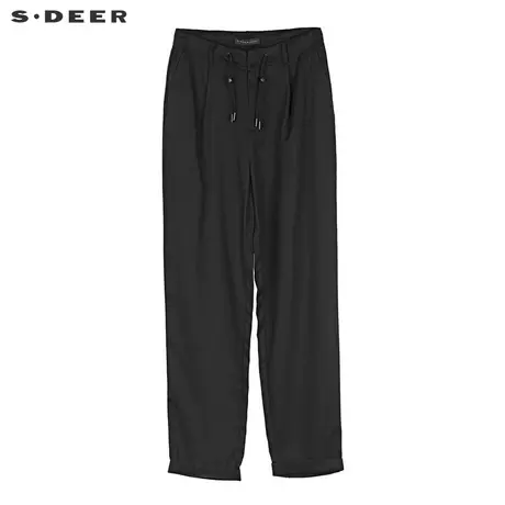 sdeer圣迪奥2019秋宽松抽绳束腰撞色字母卷边休闲长裤S19160803商品大图