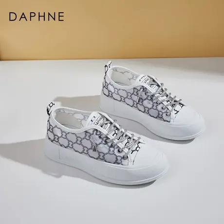 达芙妮厚底板鞋女鞋2021年冬季新款薄款透气网纱一脚蹬帆布小白鞋商品大图