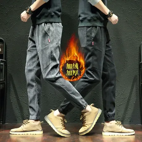 卫裤男加绒加厚2023秋冬季新款韩版潮流百搭灯芯绒束脚保暖裤子男商品大图