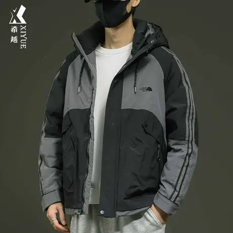 希越新国标鸭绒连帽羽绒服男2023冬季户外宽松大码男士冲锋衣外套商品大图