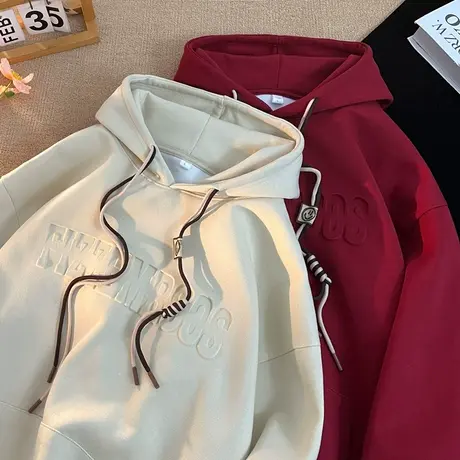 重磅双抽绳钢印卫衣男女美式hiphop宽松外套oversize春秋连帽上衣图片