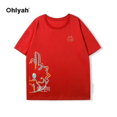 Ohlyah品牌2024龙年新年红色短袖T恤女情侣装年会活动本命年衣服图片