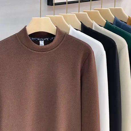 双面德绒打底衫男长袖秋冬季加绒加厚保暖内搭基础百搭半高领t恤商品大图