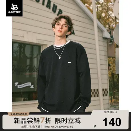 Lilbetter破洞长袖男t恤美式复古圆领上衣潮牌打底衫春季宽松内搭商品大图