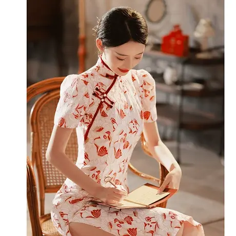 旗袍敬酒服新娘改良女夏季法式蕾丝订婚礼服连衣裙小个子回门结婚商品大图