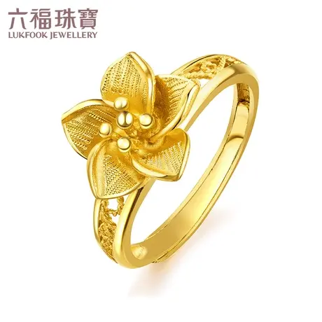六福珠宝黄金戒指花姿俪影结婚足金戒指女款活口戒计价HXG40119S商品大图