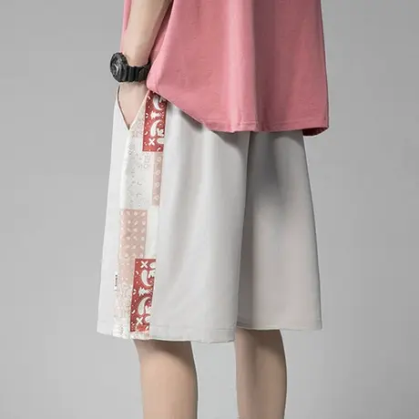 港风印花休闲短裤男夏季美式潮牌沙滩大裤衩ins高街宽松五分裤子商品大图