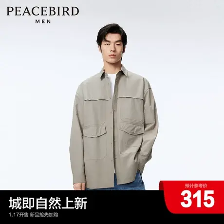 太平鸟男装 休闲衬衫24春季新款户外工装口袋外穿式衬衫男士上衣图片