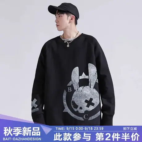 潮牌卫衣男宽松大码国潮疯狂兔子联名系列美式复古圆领上衣外套商品大图