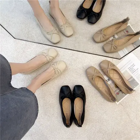 平底单鞋女2024春季新款浅口方头温柔晚晚鞋百搭软底奶奶鞋豆豆鞋商品大图
