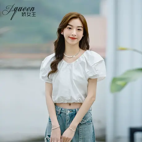 短袖衬衫上衣女2023夏季新款小众设计感泡泡袖小个子短款白色衬衣图片