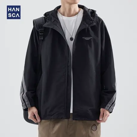 hansca黑色条纹撞色男士夹克秋季潮牌户外防风宽松休闲运动外套男商品大图