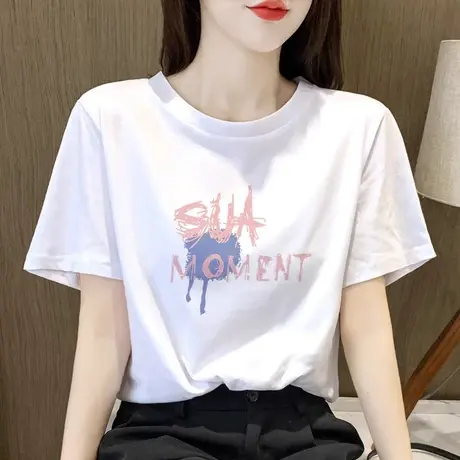 白色纯棉短袖t恤女2024年夏季宽松显瘦大版小众设计百搭正肩上衣商品大图