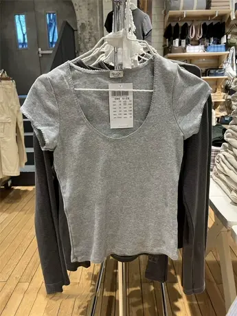 夏季新款美式花边百搭大圆领bm纯棉短袖t恤显瘦修身辣妹上衣服女图片