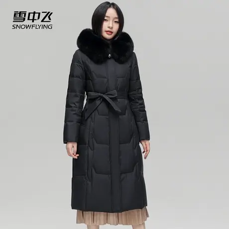 雪中飞羽绒服女2023新款冬季狐狸大毛领长款收腰显瘦保暖轻奢外套商品大图