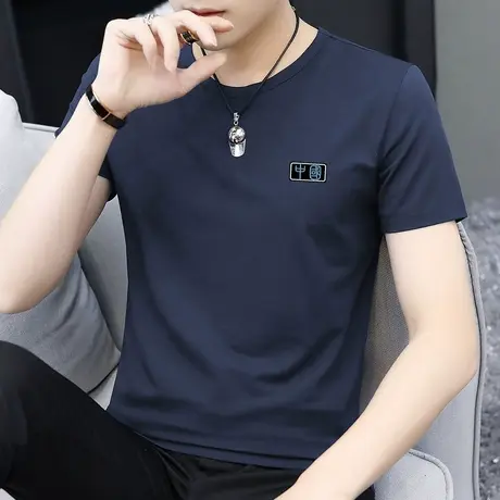 莫代尔夏季t恤男士短袖2023新款中国潮流圆领上衣服冰丝体恤半袖商品大图