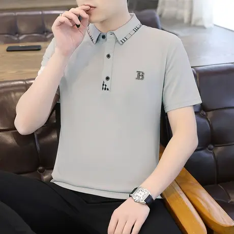 2023年夏季短袖t恤男潮流翻领POLO衫男士珠地棉薄款体恤男上衣服商品大图