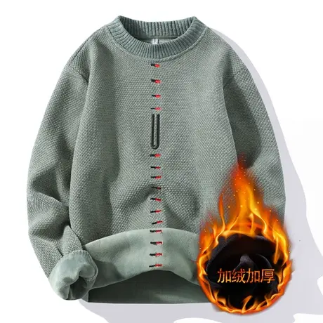 男士毛衣2023秋冬季新款韩版潮流帅气加绒加厚针织打底衫圆领上衣商品大图