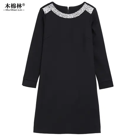木棉林胖妹妹优雅显瘦连衣裙加肥加大码女装A字版型圆领遮肚长裙图片