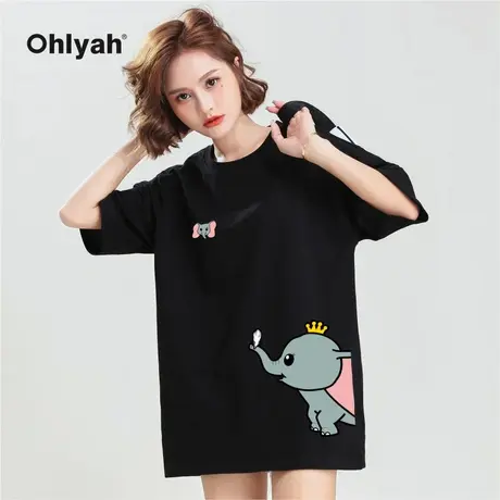 Ohlyah上衣女夏装2023新款宽松小飞象t恤卡通印花学生上衣半袖潮图片