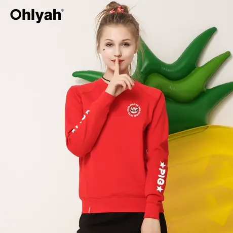 Ohlyah冬装加绒厚卫衣情侣装女红色新年服卡通猪印花休闲上衣学生商品大图
