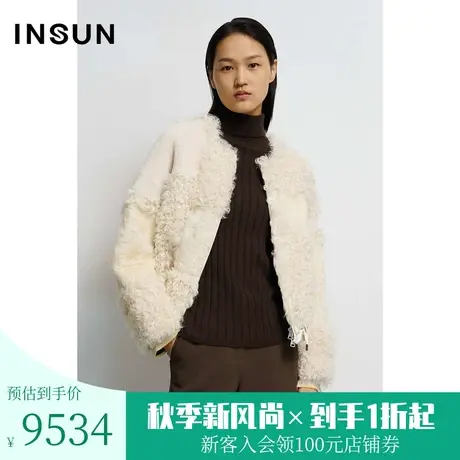 恩裳商场同款冬季都市小圆领抽绳温暖羊毛皮女士短款皮草商品大图