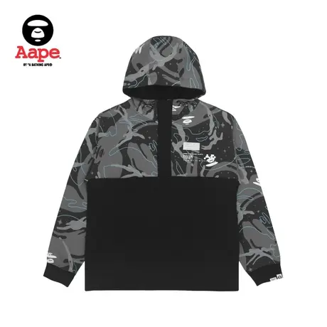 Aape旗舰店男装秋冬猿颜迷彩拼接字母印花宽松连帽卫衣3819XXH商品大图