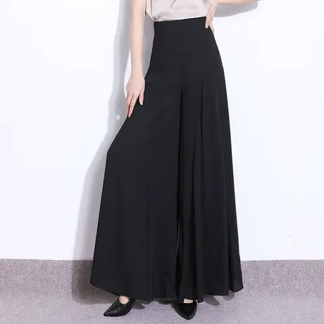 黑色裙裤女夏季垂感高腰宽松阔腿裤2023新款跳舞大脚裤休闲甩裤薄商品大图