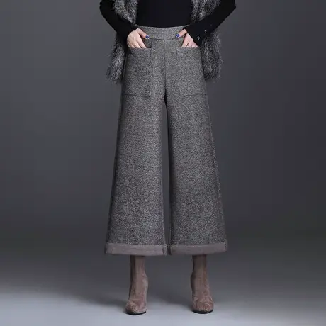 2023秋冬季新款韩版休闲裤时尚垂感显瘦阔腿裤高腰气质毛呢九分裤商品大图