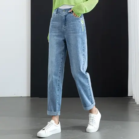 高腰浅色牛仔裤女小个子九分裤2023年新款夏季薄款女裤萝卜哈伦裤商品大图