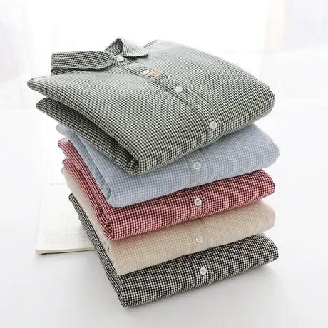 冬装文艺休闲黑白小格子加绒衬衫女长袖宽松刺绣加厚保暖打底衬衣商品大图