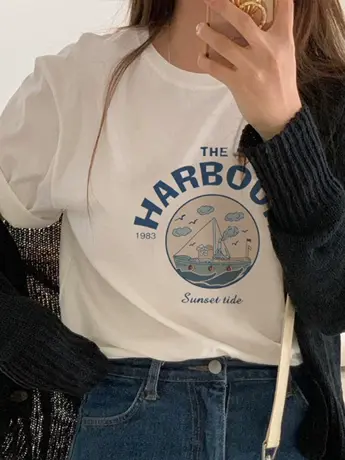 欧货白色仿棉短袖t恤女装夏季2023新款独特别致学生宽松卡通上衣商品大图