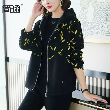 简涵高端大码女装微胖妹妹黑色宽松显瘦遮肉绣花休闲百搭风衣外套商品大图