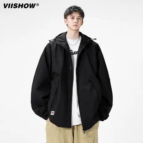 VIISHOW冲锋夹克夹克男连帽简约工装秋季宽松连帽日系复古上衣潮商品大图