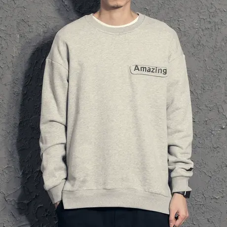 奕飏简约字母印花连帽卫衣男潮 2019秋季新款宽松帅气帽衫外套男商品大图