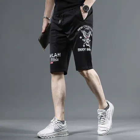 夏季薄款冰丝休闲短裤男2023新款潮牌个性印花中裤修身男士五分裤商品大图