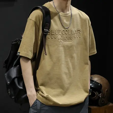 重磅300g竹节棉短袖t恤男士夏季宽松大码男装潮牌23新款体恤男款商品大图