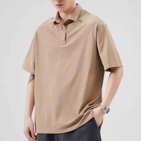 夏季纯色商务衬衫领短袖Polo衫男士中年爸爸翻领t恤男装夏天上衣商品大图